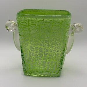 Vintage Green Textured Glass Vase with Handles